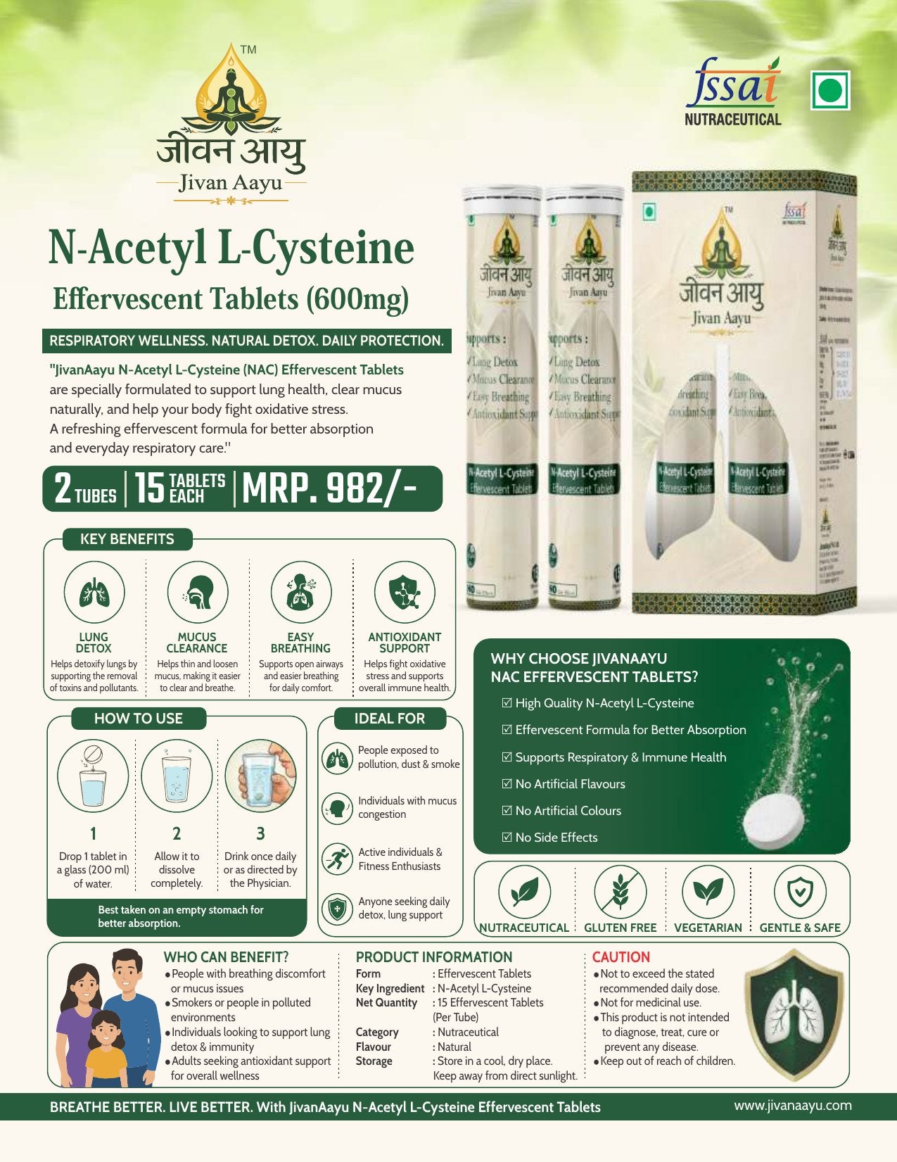 Jivan Aayu N-Acetyl L-Cysteine (NAC) Effervescent Tablets 600mg