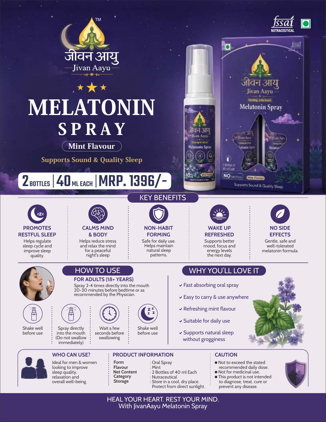 Jivan Aayu Melatonin Spray – Mint Flavour